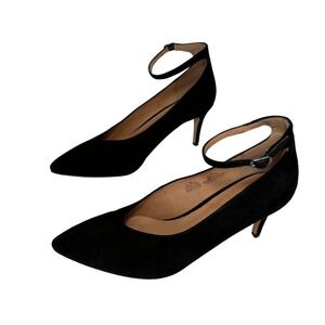 Halogen Women Ankle Strap Pointed Toe Stiletto Pumps Sz 9 Black Suede Heel Shoes